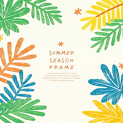PSD 잎 일러스트 색연필 프레임 사람없음 여름 컬러풀 국내일러스트 식물 계절 컬러 학용품 파일형식