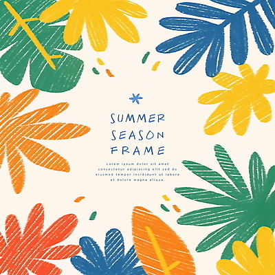 PSD 잎 일러스트 색연필 프레임 사람없음 여름 컬러풀 국내일러스트 식물 계절 컬러 학용품 파일형식