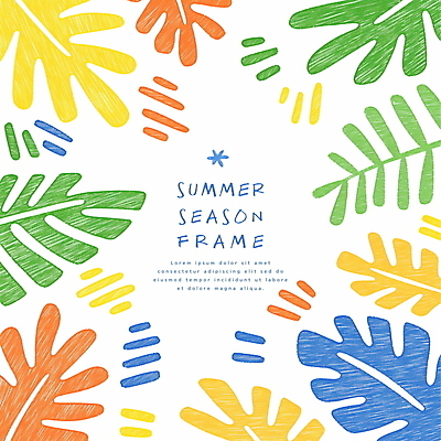 PSD 잎 일러스트 색연필 프레임 사람없음 여름 컬러풀 국내일러스트 식물 계절 컬러 학용품 파일형식