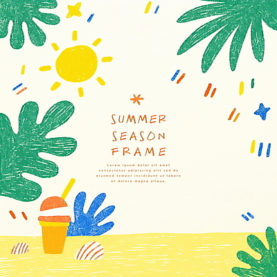 PSD 잎 일러스트 조개 아이스크림 색연필 프레임 해변 사람없음 여름 반짝임 컬러풀 태양 국내일러스트 자연요소 식물 계절 바다 컬러 모션 어패류 학용품 디저트 파일형식
