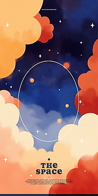 PSD 구름 백그라운드 일러스트 수채화 사람없음 반짝임 주황색 원형 남색 감성 몽환 국내일러스트 자연요소 도형 컬러 컨셉 모션 파일형식