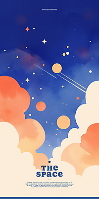 PSD 구름 백그라운드 일러스트 수채화 사람없음 반짝임 주황색 행성 유성 남색 감성 몽환 국내일러스트 자연요소 컬러 컨셉 모션 우주 파일형식