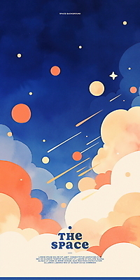 PSD 구름 백그라운드 일러스트 수채화 사람없음 반짝임 주황색 행성 유성 남색 감성 몽환 국내일러스트 자연요소 컬러 컨셉 모션 우주 파일형식