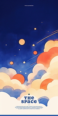 PSD 구름 별 백그라운드 일러스트 수채화 사람없음 주황색 행성 유성 남색 감성 몽환 국내일러스트 자연요소 컬러 컨셉 우주 파일형식