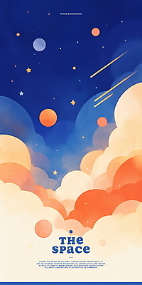 PSD 구름 별 백그라운드 일러스트 수채화 사람없음 반짝임 주황색 행성 유성 남색 감성 몽환 국내일러스트 자연요소 컬러 컨셉 모션 우주 파일형식