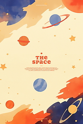 PSD 구름 별 백그라운드 일러스트 수채화 사람없음 주황색 행성 감성 몽환 카피스페이스 국내일러스트 자연요소 컬러 컨셉 우주 공백 파일형식