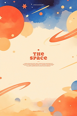 PSD 구름 별 백그라운드 일러스트 수채화 사람없음 주황색 행성 유성 감성 몽환 카피스페이스 국내일러스트 자연요소 컬러 컨셉 우주 공백 파일형식