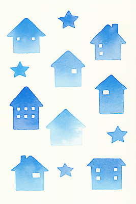 JPG 별 백그라운드 일러스트 수채화 주택 사람없음 파란색 국내일러스트 AI일러스트 AI콘텐츠 자연요소 컬러 건물 파일형식