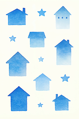 JPG 별 백그라운드 일러스트 수채화 주택 사람없음 파란색 국내일러스트 AI일러스트 AI콘텐츠 자연요소 컬러 건물 파일형식