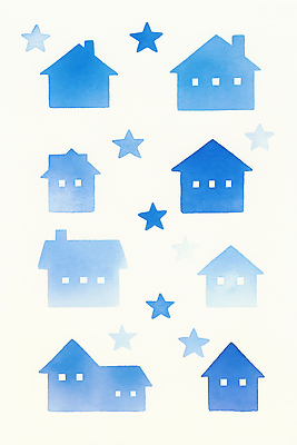 JPG 무료이미지 별 백그라운드 일러스트 수채화 주택 사람없음 파란색 국내일러스트 AI일러스트 AI콘텐츠 자연요소 컬러 건물 파일형식