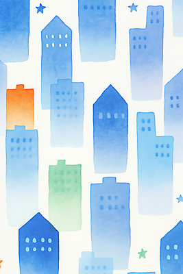 JPG 별 백그라운드 일러스트 수채화 빌딩 사람없음 파란색 국내일러스트 AI일러스트 AI콘텐츠 자연요소 컬러 건물 파일형식