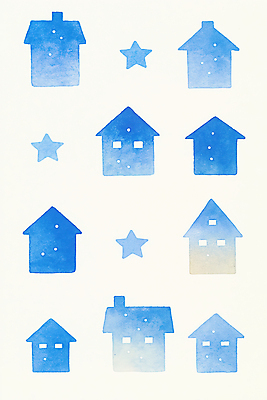 JPG 별 백그라운드 일러스트 수채화 주택 사람없음 파란색 국내일러스트 AI일러스트 AI콘텐츠 자연요소 컬러 건물 파일형식