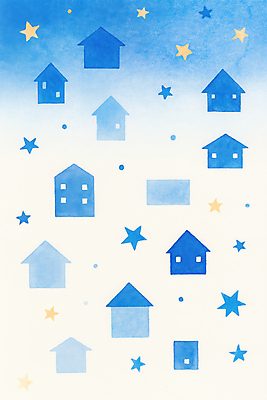 JPG 별 백그라운드 일러스트 수채화 주택 사람없음 파란색 국내일러스트 AI일러스트 AI콘텐츠 자연요소 컬러 건물 파일형식