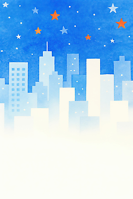 JPG 별 백그라운드 일러스트 수채화 빌딩 사람없음 파란색 국내일러스트 AI일러스트 AI콘텐츠 자연요소 컬러 건물 파일형식