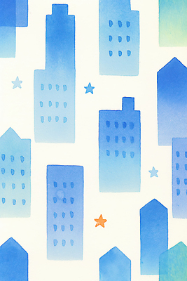 JPG 별 백그라운드 일러스트 수채화 빌딩 사람없음 파란색 국내일러스트 AI일러스트 AI콘텐츠 자연요소 컬러 건물 파일형식