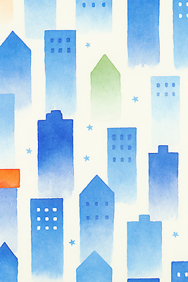 JPG 별 백그라운드 일러스트 수채화 빌딩 사람없음 파란색 국내일러스트 AI일러스트 AI콘텐츠 자연요소 컬러 건물 파일형식