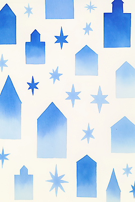 JPG 백그라운드 일러스트 수채화 주택 사람없음 파란색 반짝임 국내일러스트 AI일러스트 AI콘텐츠 컬러 모션 건물 파일형식