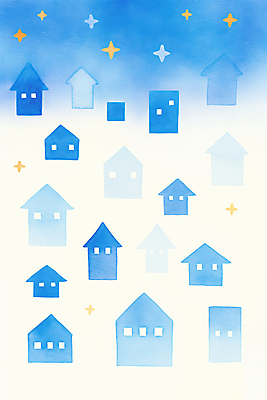 JPG 백그라운드 일러스트 수채화 주택 사람없음 파란색 반짝임 국내일러스트 AI일러스트 AI콘텐츠 컬러 모션 건물 파일형식