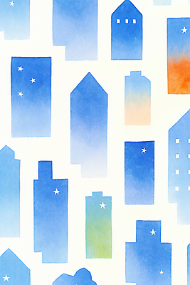 JPG 별 백그라운드 일러스트 수채화 빌딩 사람없음 파란색 국내일러스트 AI일러스트 AI콘텐츠 자연요소 컬러 건물 파일형식