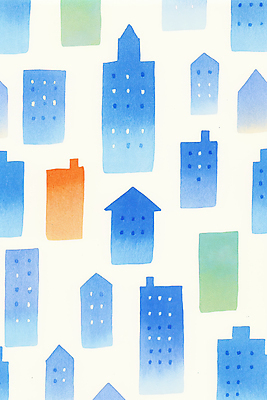 JPG 백그라운드 일러스트 수채화 빌딩 사람없음 파란색 국내일러스트 AI일러스트 AI콘텐츠 컬러 건물 파일형식