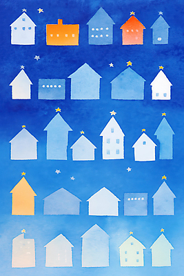 JPG 별 백그라운드 일러스트 수채화 주택 사람없음 파란색 국내일러스트 AI일러스트 AI콘텐츠 자연요소 컬러 건물 파일형식