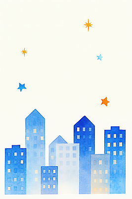 JPG 별 백그라운드 일러스트 수채화 빌딩 사람없음 파란색 국내일러스트 AI일러스트 AI콘텐츠 자연요소 컬러 건물 파일형식