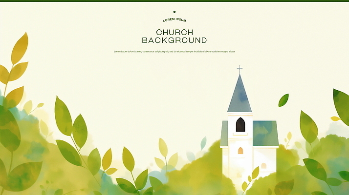 PSD 무료이미지 백그라운드 십자가 일러스트 수채화 사람없음 초록색 교회 풀잎 국내일러스트 컬러 잎 종교건축 건물 풀_식물 파일형식 무료콘텐츠