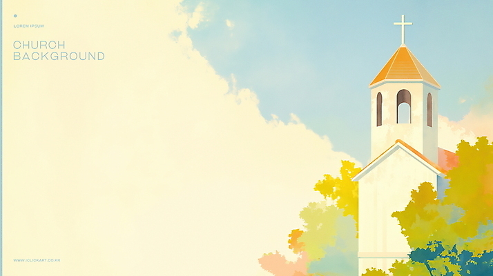 PSD 구름 백그라운드 십자가 일러스트 하늘 나뭇잎 수채화 사람없음 초록색 교회 국내일러스트 자연요소 컬러 잎 종교건축 건물 파일형식