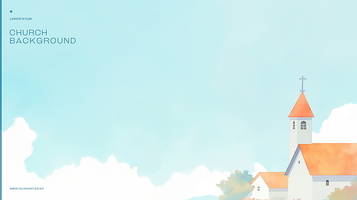 PSD 구름 하늘색 백그라운드 십자가 일러스트 하늘 나뭇잎 수채화 사람없음 교회 국내일러스트 자연요소 잎 종교건축 건물 파란색 파일형식