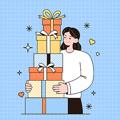 여자 행복 리본 하늘색 일러스트 한명 웃음 상반신 성인 선물상자 반짝임 쇼핑 쌓기 기쁨 하트 잡기 격자 성인여자한명만 국내일러스트 AI파일 모양 1 감정 무늬 모션 표정 선물 사람 파란색 상자 여자한명만 성인여자만 파일형식 벡터