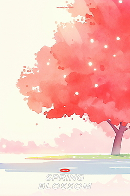 PSD 호수 분홍색 일러스트 수채화 그림자 잔디 사람없음 햇빛 벚나무 감성 봄바람 국내일러스트 나무 식물 컬러 컨셉 바람 태양 벚꽃 파일형식