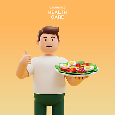PSD 편집이미지 접시 남자 다이어트 토마토 3D캐릭터 한명 미소 들기 성인 노란색 3D 건강관리 샐러드 양상추 따봉 삶은계란 건강식 성인남자한명만 식단관리 편집3D 캐릭터 1 식기 음식 컬러 채소 모션 표정 건강 관리 사람 계란 최고 계란요리 디지털합성 남자한명만 성인남자만 파일형식