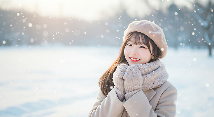 JPG 편집이미지 공원 여자 장갑 겨울 자연 갈색머리 따뜻함 한명 미소 성인 야외 뷰티 코트 눈 감성 베레모 눈내림 의료성형뷰티 성인여자한명만 편집실사 AI인물포토 AI콘텐츠 자연요소 모자_잡화 1 헤어스타일 잡화 계절 공공시설 컨셉 날씨 눈_날씨 표정 사람 외투 CG 생태계 여자한명만 성인여자만 파일형식 AI포토