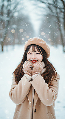 JPG 편집이미지 공원 여자 장갑 겨울 갈색머리 따뜻함 한명 미소 성인 야외 뷰티 코트 눈 부드러움 감성 베레모 눈내림 의료성형뷰티 성인여자한명만 편집실사 AI인물포토 AI콘텐츠 자연요소 모자_잡화 1 헤어스타일 잡화 계절 공공시설 컨셉 날씨 눈_날씨 표정 사람 외투 감각 CG 여자한명만 성인여자만 파일형식 AI포토