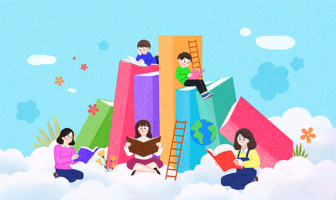 전신 PSD 구름 여자 남자 꽃 지구 어린이 엎드리기 하늘색 일러스트 사다리 하늘 동화 미소 들기 소년 여러명 성인 책 독서 무릎꿇기 즐거움 가부좌 상상력 창의력 국내일러스트 자연요소 식물 감정 다수 모션 표정 사람 앉기 파란색 도구 파일형식