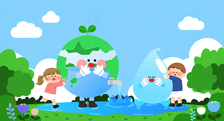 전신 나무 구름 여자 남자 어린이 일러스트 하늘 사랑 소녀 소년 두명 물 자연보호 놀람 흐름 물방울 절약 풀 수비 울음 소중 눈물 수도꼭지 감사 위로 물방울캐릭터 세계물의날 수자원 어린이만 국내일러스트 일러캐릭터 지구캐릭터 AI파일 자연요소 식물 캐릭터 감정 지구 컨셉 모션 자연 표정 사람 보호 파일형식 벡터 법정기념일