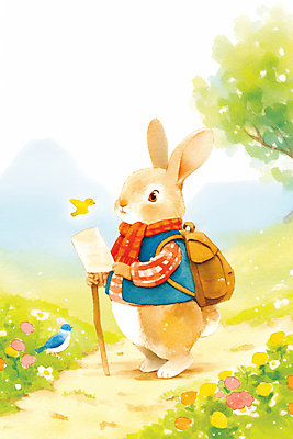 JPG 전신 한마리 길 지도 꽃밭 가방 일러스트 배낭 자연 조류 지팡이 동화 밝음 들기 잔디 사람없음 햇빛 귀여움 스카프 토끼캐릭터 힐링 봄소풍 국내일러스트 AI일러스트 AI콘텐츠 식물 동물 1 잡화 꽃 동물캐릭터 컨셉 모션 태양 소풍 목도리 봄 토끼 생태계 파일형식