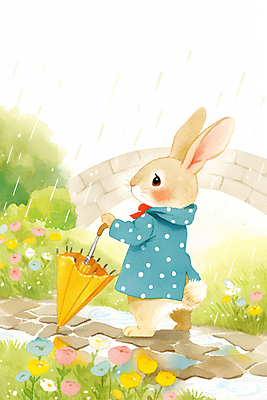 JPG 전신 동물 한마리 길 꽃밭 일러스트 우산 자연 동화 밝음 들기 잔디 사람없음 햇빛 귀여움 봄비 토끼캐릭터 힐링 웅덩이 우비 돌다리 봄소풍 국내일러스트 AI일러스트 AI콘텐츠 식물 1 옷 꽃 동물캐릭터 컨셉 모션 태양 소풍 봄 다리_건축물 토끼 비_날씨 생태계 파일형식