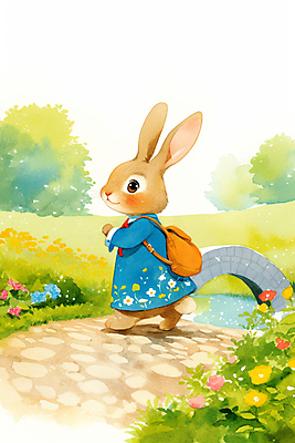 JPG 전신 동물 한마리 길 꽃밭 가방 일러스트 자연 동화 밝음 잔디 사람없음 햇빛 걷기 귀여움 뒤돌아보기 개울 토끼캐릭터 힐링 돌다리 봄소풍 국내일러스트 AI일러스트 AI콘텐츠 식물 1 잡화 꽃 동물캐릭터 컨셉 모션 강 태양 소풍 봄 다리_건축물 토끼 생태계 파일형식