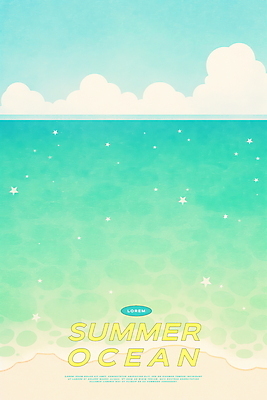 PSD 구름 물결 일러스트 하늘 해변 사람없음 반짝임 여름풍경 시원함 에메랄드색 수평선 청량 국내일러스트 자연요소 바다 컬러 모션 풍경 파일형식 여름_계절