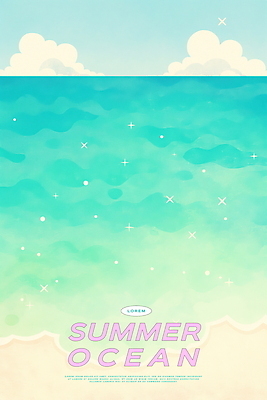 PSD 구름 물결 일러스트 자연 해변 사람없음 반짝임 여름풍경 시원함 에메랄드색 청량 국내일러스트 자연요소 바다 컬러 모션 풍경 생태계 파일형식 여름_계절