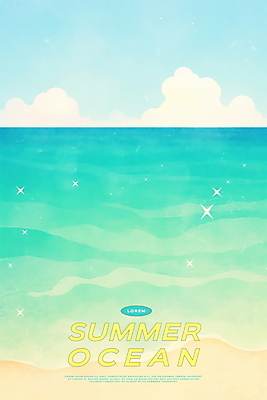 PSD 구름 물결 일러스트 자연 하늘 해변 사람없음 반짝임 여름풍경 시원함 에메랄드색 수평선 청량 국내일러스트 자연요소 바다 컬러 모션 풍경 생태계 파일형식 여름_계절