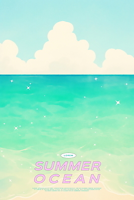 PSD 물결 일러스트 자연 하늘 해변 사람없음 반짝임 여름풍경 시원함 에메랄드색 수평선 청량 국내일러스트 바다 컬러 모션 풍경 생태계 파일형식 여름_계절