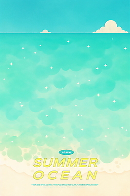 PSD 구름 물결 일러스트 자연 하늘 해변 사람없음 반짝임 여름풍경 시원함 에메랄드색 수평선 청량 국내일러스트 자연요소 바다 컬러 모션 풍경 생태계 파일형식 여름_계절