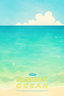 PSD 구름 물결 일러스트 자연 하늘 해변 사람없음 반짝임 여름풍경 시원함 에메랄드색 수평선 청량 국내일러스트 자연요소 바다 컬러 모션 풍경 생태계 파일형식 여름_계절