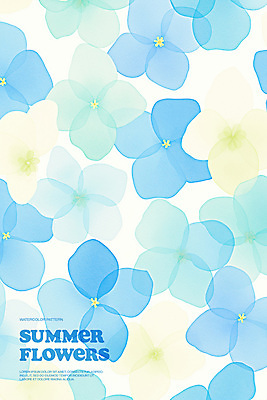 PSD 백그라운드 일러스트 여름꽃 수채화 사람없음 여름 파란색 우아함 겹침 국내일러스트 계절 꽃 컬러 컨셉 파일형식 여름_계절