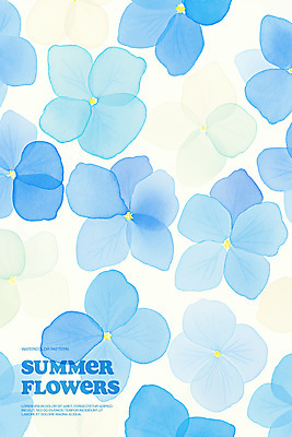 PSD 백그라운드 일러스트 여름꽃 수채화 사람없음 여름 파란색 우아함 겹침 국내일러스트 계절 꽃 컬러 컨셉 파일형식 여름_계절