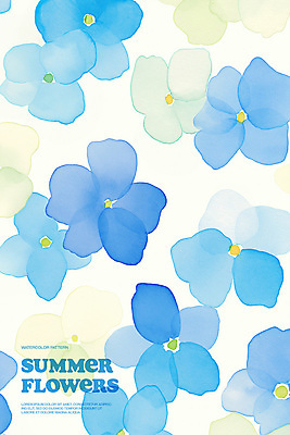 PSD 백그라운드 일러스트 여름꽃 수채화 사람없음 여름 파란색 우아함 겹침 국내일러스트 계절 꽃 컬러 컨셉 파일형식 여름_계절