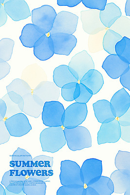 PSD 백그라운드 일러스트 여름꽃 수채화 사람없음 여름 파란색 우아함 겹침 국내일러스트 계절 꽃 컬러 컨셉 파일형식 여름_계절