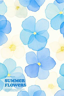 PSD 백그라운드 일러스트 여름꽃 수채화 사람없음 여름 파란색 우아함 겹침 국내일러스트 계절 꽃 컬러 컨셉 파일형식 여름_계절
